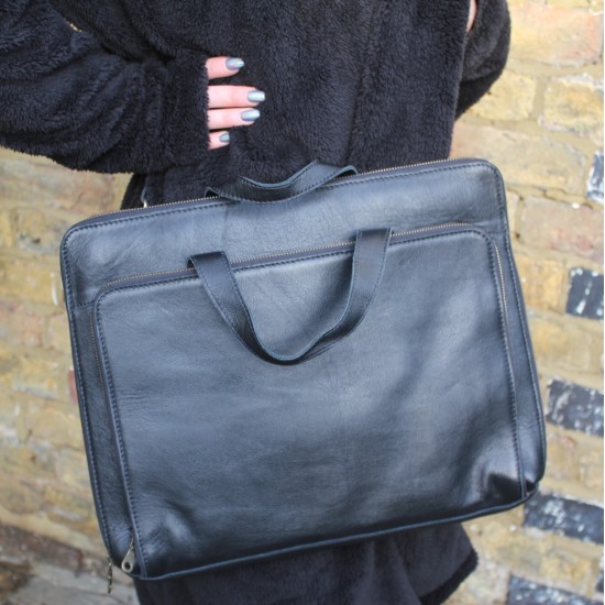 Tony Leather Laptop Bag Black for 18 inch 